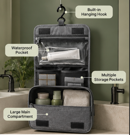 Portable Toiletry Washbag with Hanging Hook Waterproof Women Bathroom Cosmetic Storage Bag Large Capacity Travel Men Makeup Case