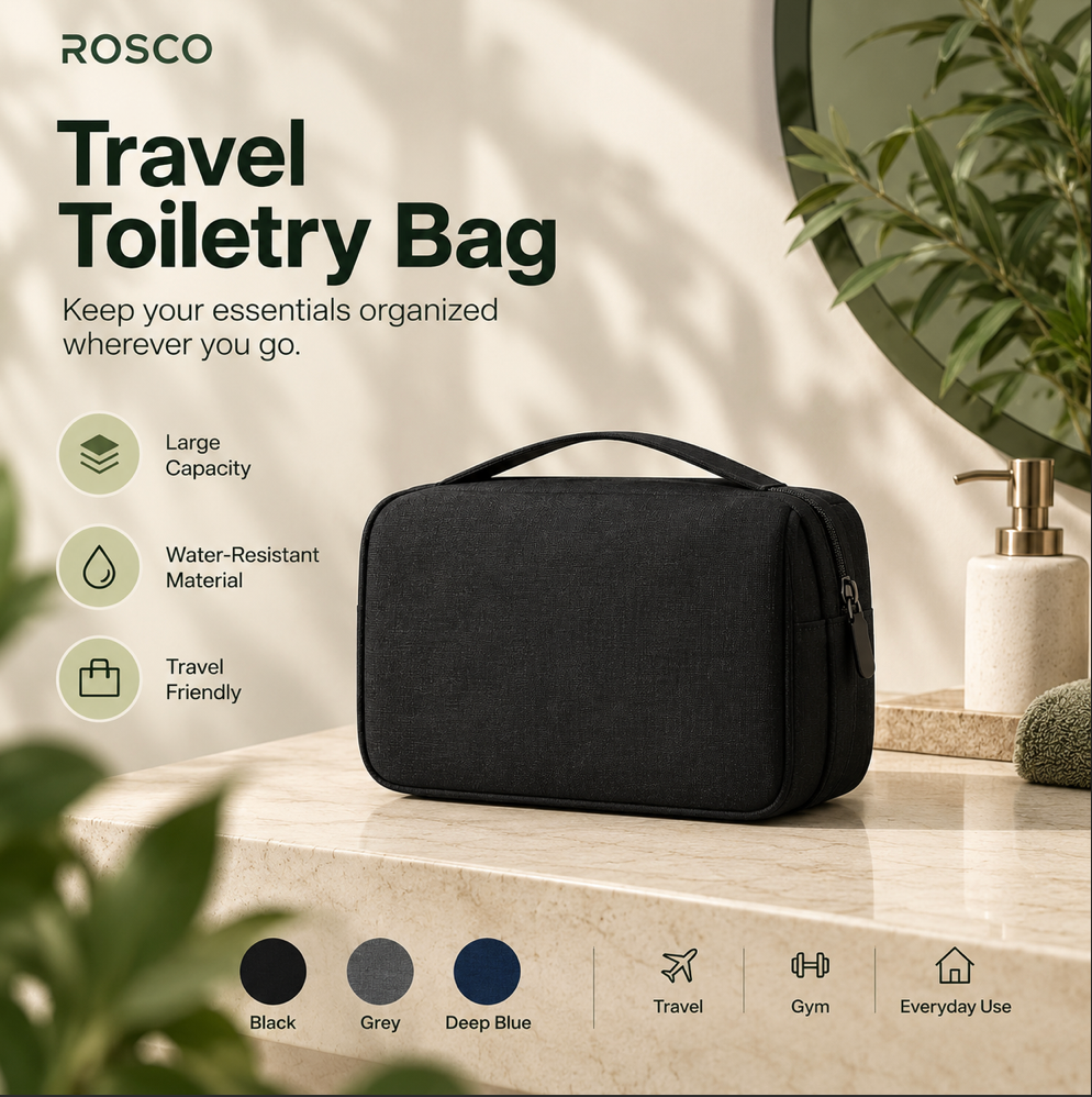 Portable Toiletry Washbag with Hanging Hook Waterproof Women Bathroom Cosmetic Storage Bag Large Capacity Travel Men Makeup Case